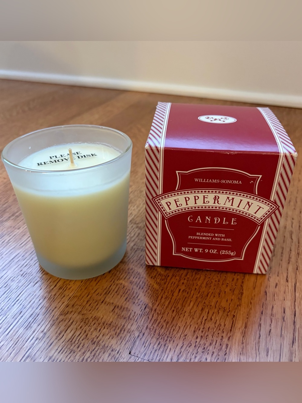 Williams Sonoma Peppermint Candle 9 oz Holiday Scented Blended Peppermint Basil